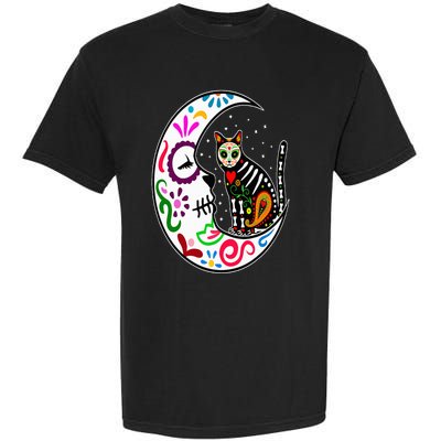 Sugar Skull Cat Moon Dia De Los Muertos Mexican Day of Dead Garment-Dyed Heavyweight T-Shirt