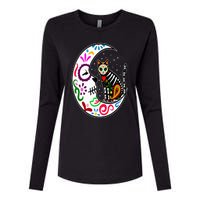 Sugar Skull Cat Moon Dia De Los Muertos Mexican Day of Dead Womens Cotton Relaxed Long Sleeve T-Shirt