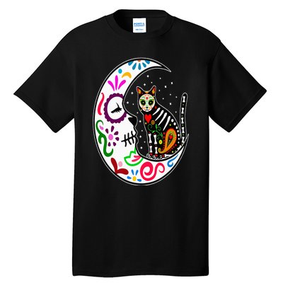 Sugar Skull Cat Moon Dia De Los Muertos Mexican Day of Dead Tall T-Shirt