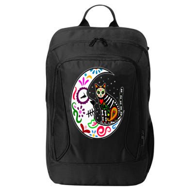 Sugar Skull Cat Moon Dia De Los Muertos Mexican Day of Dead City Backpack