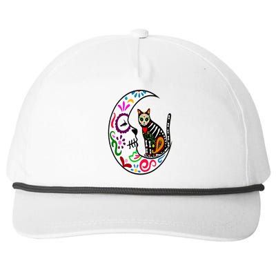 Sugar Skull Cat Moon Dia De Los Muertos Mexican Day of Dead Snapback Five-Panel Rope Hat