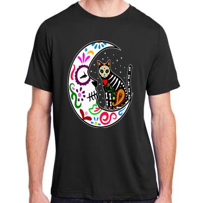 Sugar Skull Cat Moon Dia De Los Muertos Mexican Day of Dead Adult ChromaSoft Performance T-Shirt