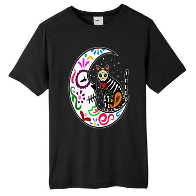 Sugar Skull Cat Moon Dia De Los Muertos Mexican Day of Dead Tall Fusion ChromaSoft Performance T-Shirt