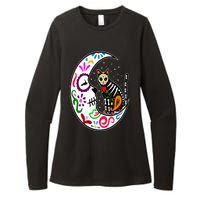 Sugar Skull Cat Moon Dia De Los Muertos Mexican Day of Dead Womens CVC Long Sleeve Shirt