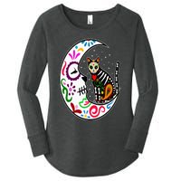 Sugar Skull Cat Moon Dia De Los Muertos Mexican Day of Dead Women's Perfect Tri Tunic Long Sleeve Shirt