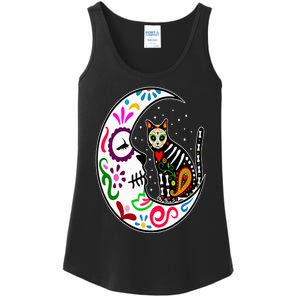 Sugar Skull Cat Moon Dia De Los Muertos Mexican Day of Dead Ladies Essential Tank