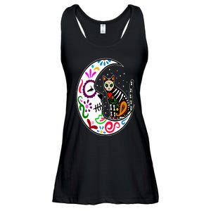 Sugar Skull Cat Moon Dia De Los Muertos Mexican Day of Dead Ladies Essential Flowy Tank