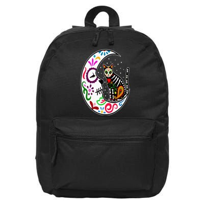 Sugar Skull Cat Moon Dia De Los Muertos Mexican Day of Dead 16 in Basic Backpack