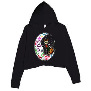 Sugar Skull Cat Moon Dia De Los Muertos Mexican Day of Dead Crop Fleece Hoodie