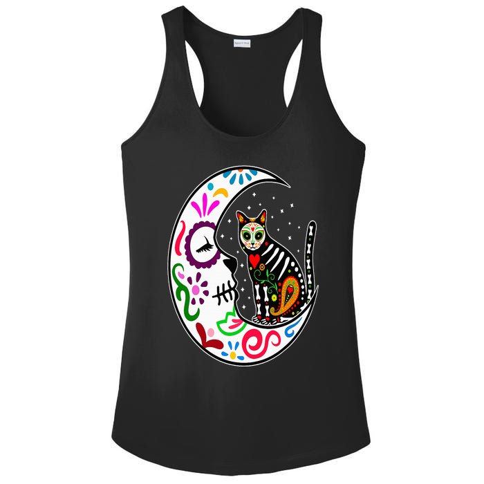 Sugar Skull Cat Moon Dia De Los Muertos Mexican Day of Dead Ladies PosiCharge Competitor Racerback Tank