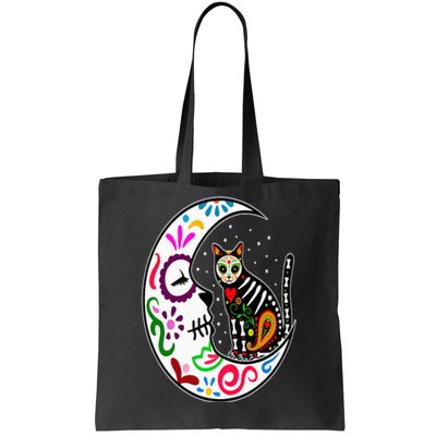 Sugar Skull Cat Moon Dia De Los Muertos Mexican Day of Dead Tote Bag