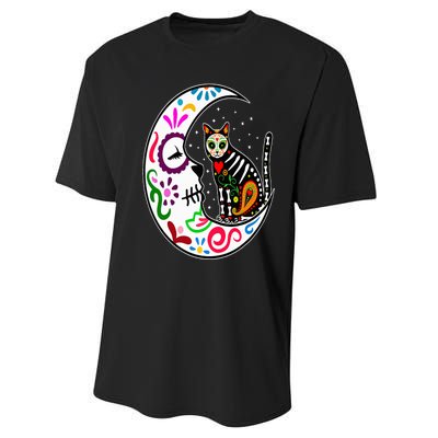 Sugar Skull Cat Moon Dia De Los Muertos Mexican Day of Dead Performance Sprint T-Shirt