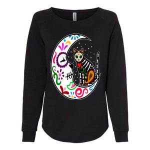 Sugar Skull Cat Moon Dia De Los Muertos Mexican Day of Dead Womens California Wash Sweatshirt