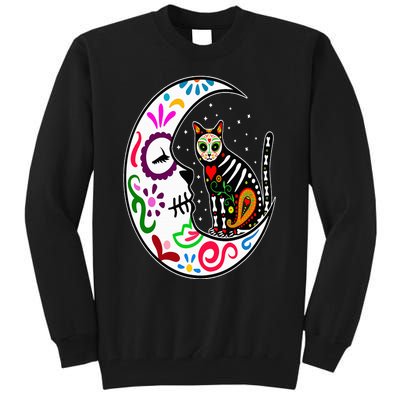 Sugar Skull Cat Moon Dia De Los Muertos Mexican Day of Dead Tall Sweatshirt