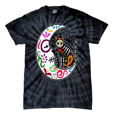 Sugar Skull Cat Moon Dia De Los Muertos Mexican Day of Dead Tie-Dye T-Shirt