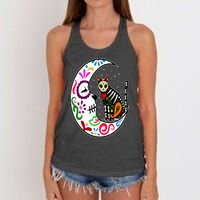 Sugar Skull Cat Moon Dia De Los Muertos Mexican Day of Dead Women's Knotted Racerback Tank