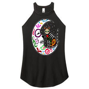 Sugar Skull Cat Moon Dia De Los Muertos Mexican Day of Dead Women's Perfect Tri Rocker Tank