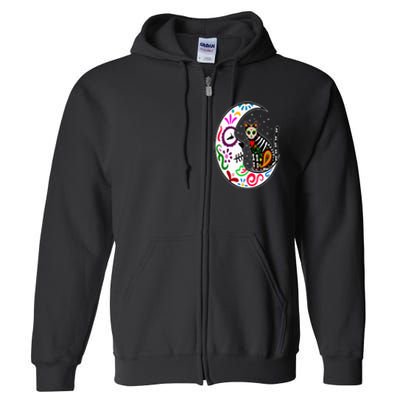 Sugar Skull Cat Moon Dia De Los Muertos Mexican Day of Dead Full Zip Hoodie