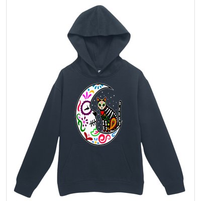 Sugar Skull Cat Moon Dia De Los Muertos Mexican Day of Dead Urban Pullover Hoodie