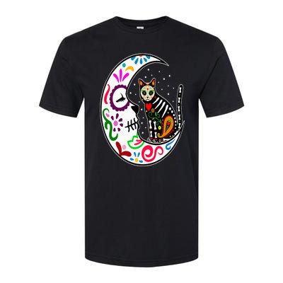 Sugar Skull Cat Moon Dia De Los Muertos Mexican Day of Dead Softstyle CVC T-Shirt