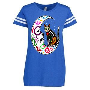 Sugar Skull Cat Moon Dia De Los Muertos Mexican Day of Dead Enza Ladies Jersey Football T-Shirt