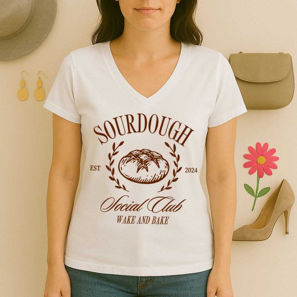Sourdough Social Club Bread Wake & Bake In My Sourdough Era Women's V-Neck T-Shirt