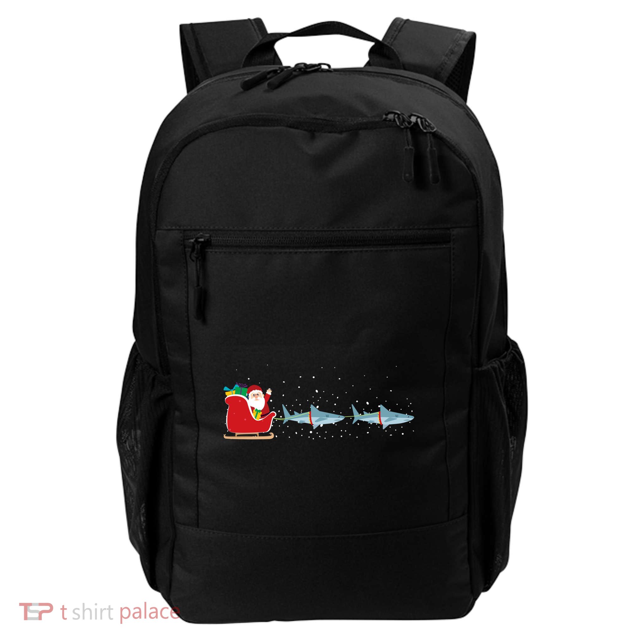 Shark Santa Christmas Sleigh Funny Shark Xmas Meaningful Gift Backpack