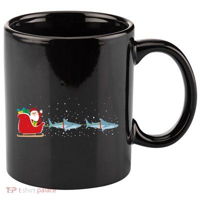 Shark Santa Christmas Sleigh Funny Shark Xmas Meaningful Gift 11oz C Handle Ceramic Mug