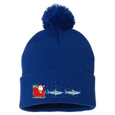 Shark Santa Christmas Sleigh Funny Shark Xmas Meaningful Gift Pom Pom 12in Knit Beanie