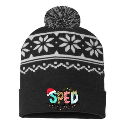 Sped Squad Christmas Lights Special Education Teacher Christmas USA-Made Snowflake Beanie