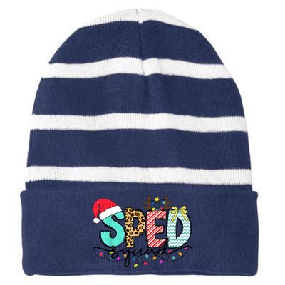 Sped Squad Christmas Lights Special Education Teacher Christmas Striped Beanie with Solid Band