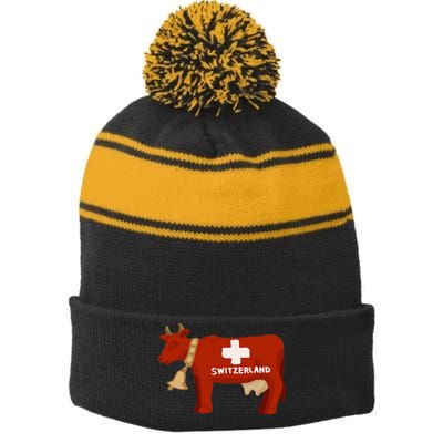 Switzerland Swiss Cow Stripe Pom Pom Beanie