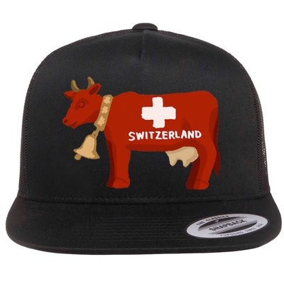 Switzerland Swiss Cow Flat Bill Trucker Hat