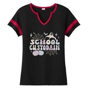 Spooky School Custodian Halloween School Janitor Cool Gift Ladies Halftime Notch Neck Tee