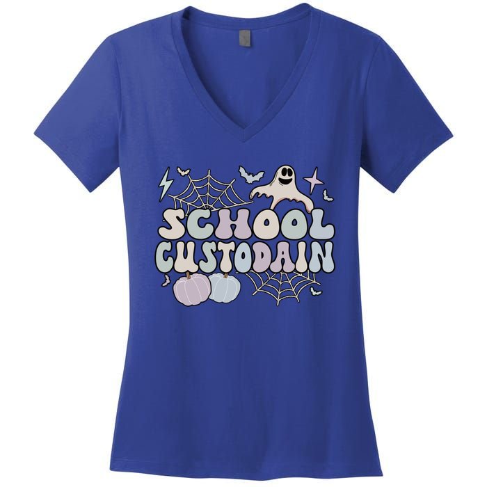 Spooky School Custodian Halloween School Janitor Cool Gift Women's V-Neck T-Shirt