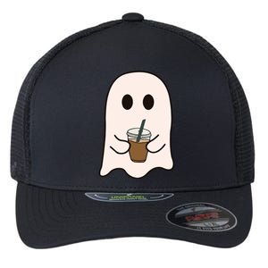 Spooky Season Cute Little Ghost Ice Coffee Halloween Costume Flexfit Unipanel Trucker Cap