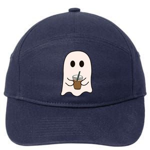 Spooky Season Cute Little Ghost Ice Coffee Halloween Costume 7-Panel Snapback Hat