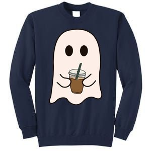 Spooky Season Cute Little Ghost Ice Coffee Halloween Costume Tall Sweatshirt