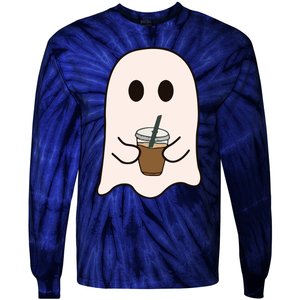 Spooky Season Cute Little Ghost Ice Coffee Halloween Costume Tie-Dye Long Sleeve Shirt