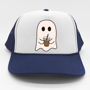 Spooky Season Cute Little Ghost Ice Coffee Halloween Costume Trucker Hat