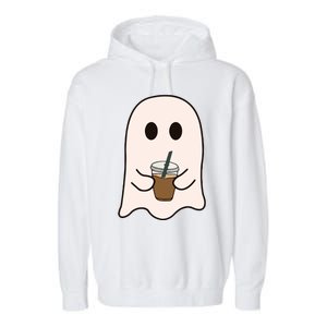 Spooky Season Cute Little Ghost Ice Coffee Halloween Costume Garment-Dyed Fleece Hoodie