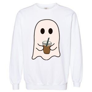 Spooky Season Cute Little Ghost Ice Coffee Halloween Costume Garment-Dyed Sweatshirt