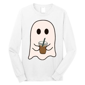 Spooky Season Cute Little Ghost Ice Coffee Halloween Costume Long Sleeve Shirt