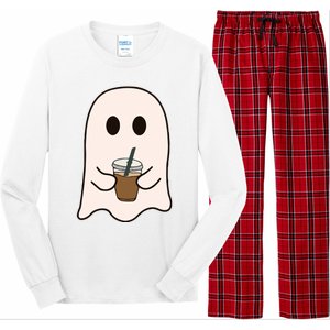 Spooky Season Cute Little Ghost Ice Coffee Halloween Costume Long Sleeve Pajama Set