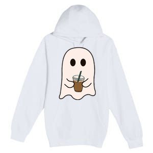 Spooky Season Cute Little Ghost Ice Coffee Halloween Costume Premium Pullover Hoodie