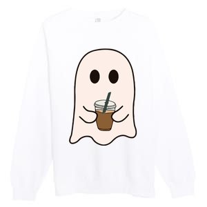 Spooky Season Cute Little Ghost Ice Coffee Halloween Costume Premium Crewneck Sweatshirt