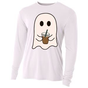 Spooky Season Cute Little Ghost Ice Coffee Halloween Costume Cooling Performance Long Sleeve Crew