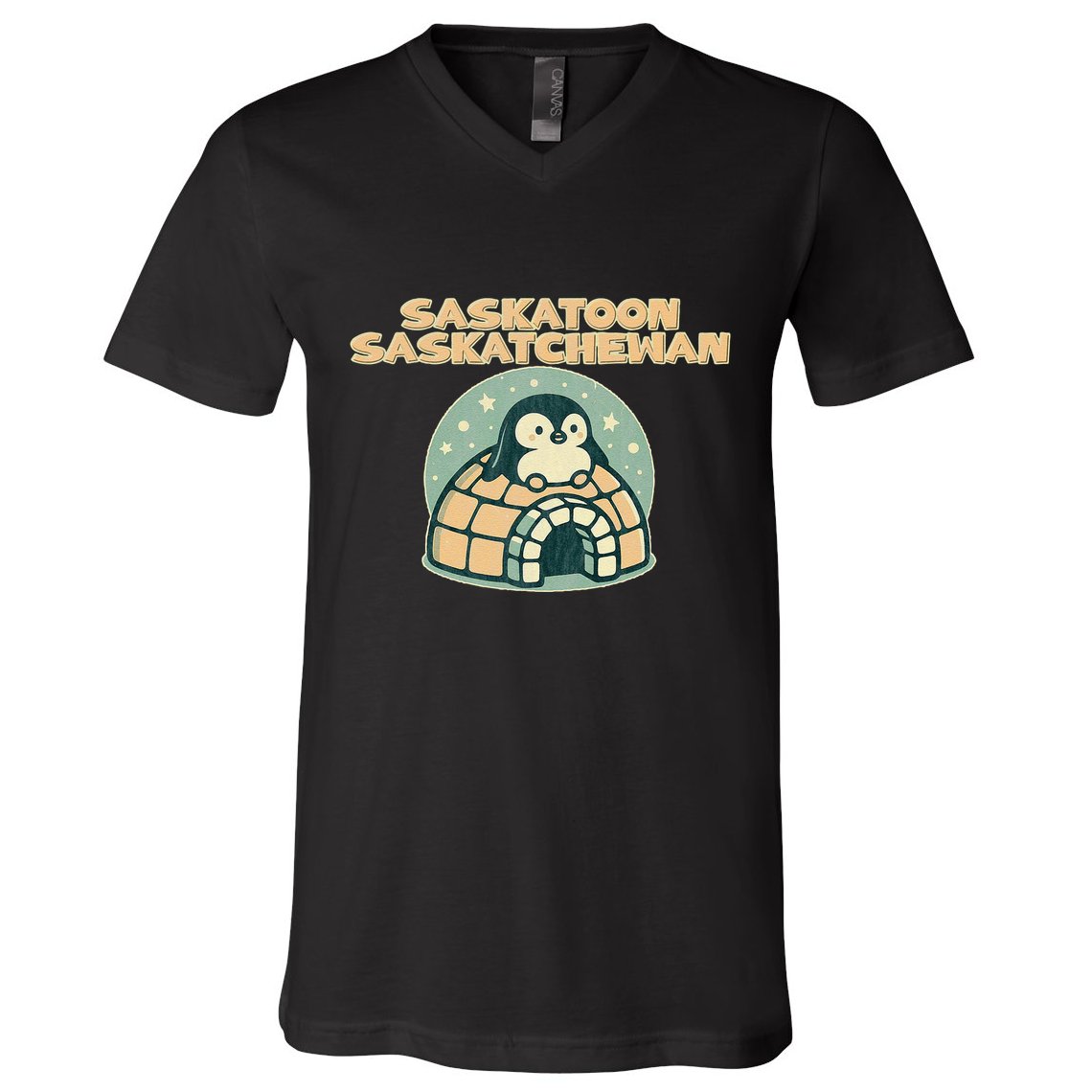Saskatoon Saskatchewan Canada Cute Penguin V-Neck T-Shirt