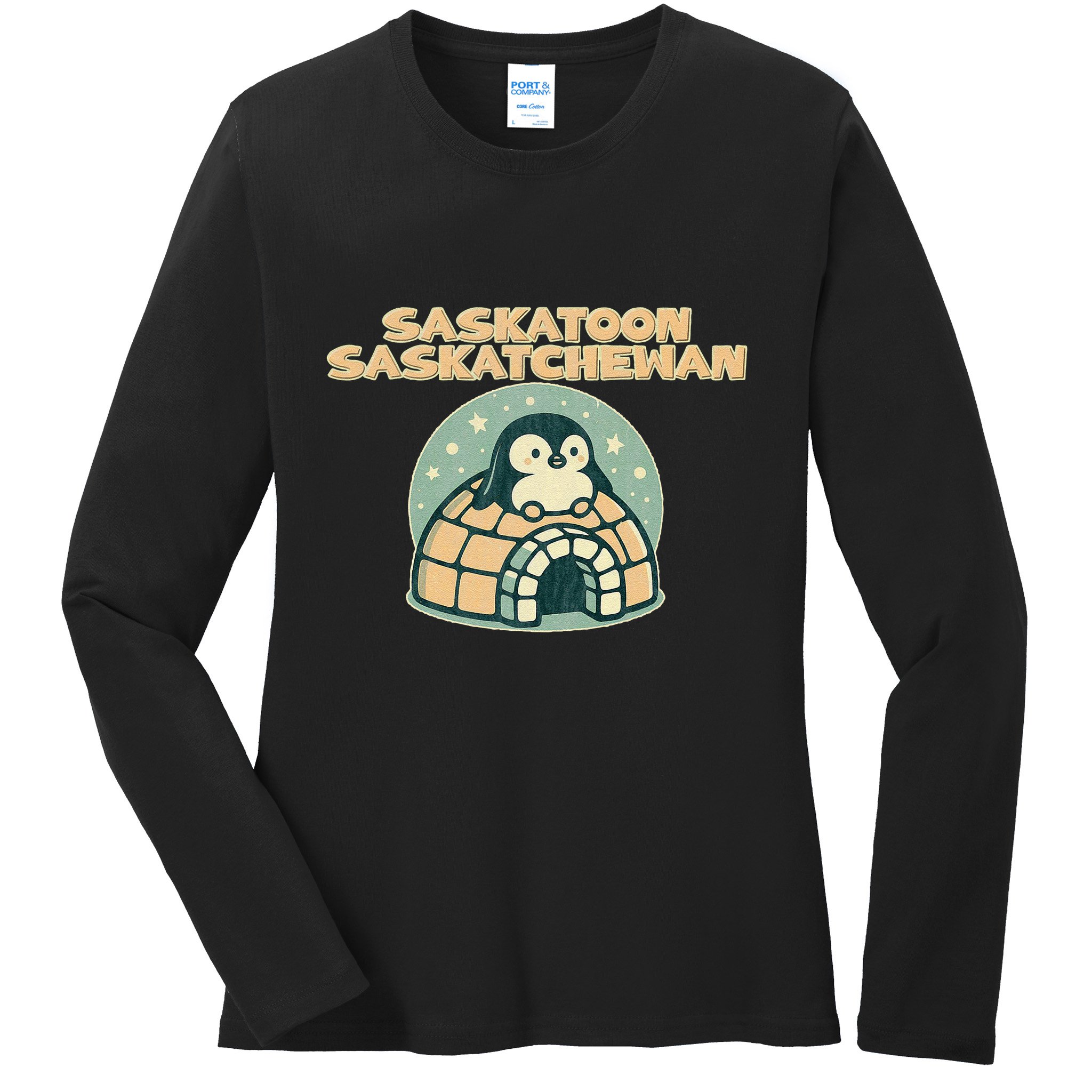 Saskatoon Saskatchewan Canada Cute Penguin Ladies Long Sleeve Shirt