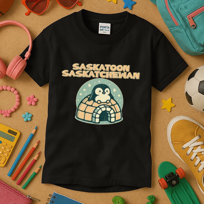 Saskatoon Saskatchewan Canada Cute Penguin Kids T-Shirt